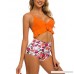 Coskaka Women Two Pieces High Waisted Ruffle Bikini Set Printed Swimwear Bathing Suit Junior Bikini Swimsuits for Teen Girls Orange B07PG4NHCD